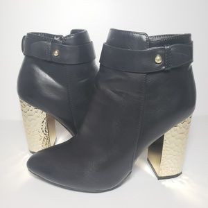 Charlotte Russe Gold Heel Black Ankle Bootie